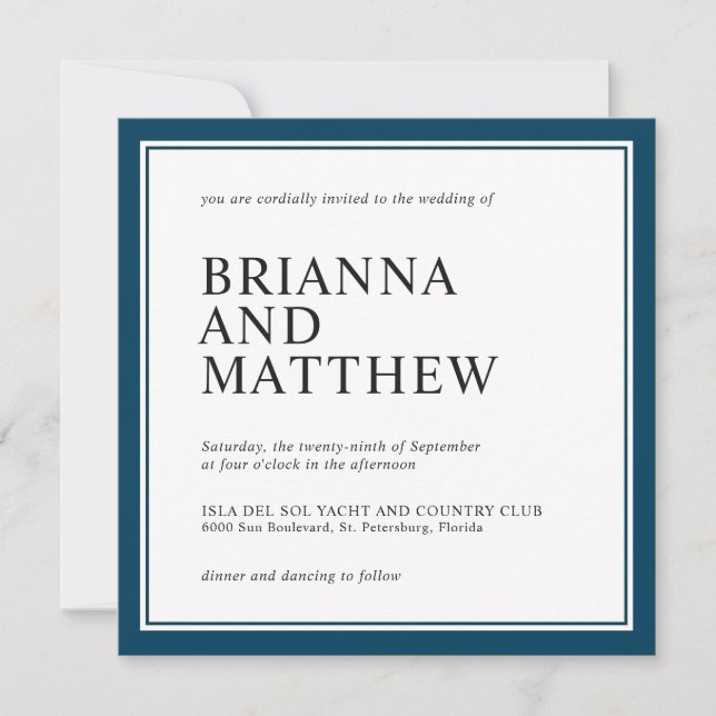 Einfache klassische Square Navy und White Wedding Einladung (Vorderseite)