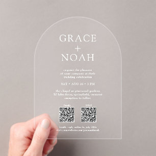 Einfache klassische Typografie QR RSVP Hochzeitsbo Acryleinladungen