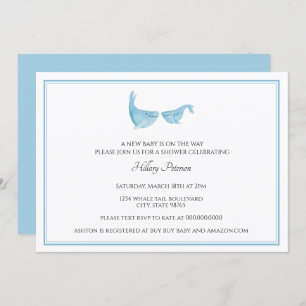 Einfache klassische Wasserfarbe Whale Blue Babydus Einladung