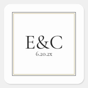 Einfache klassische Wedding Monogram Square Aufkle Quadratischer Aufkleber