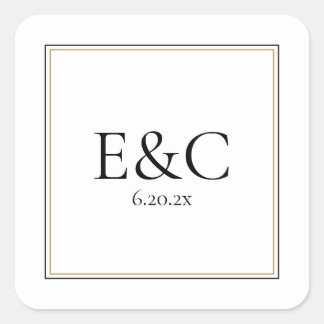 Einfache klassische Wedding Monogram Square Aufkle Quadratischer Aufkleber