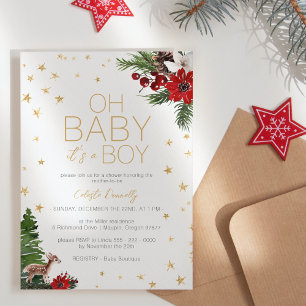 Einfache klassische Weihnachts-Weiß Oh Baby Boy Sh Einladung