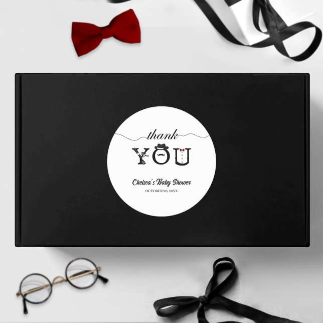 Einfache kleine Gentleman Babydusche Niedlich Dank Runder Aufkleber (Von Creator hochgeladen)