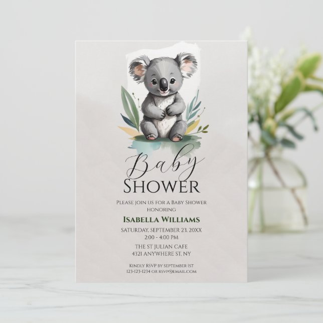 Einfache Koala Babydusche Einladung (Stehend Vorderseite)