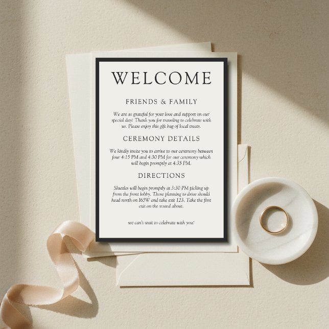 Einfache Kohle-Klassische Hochzeitsbegrüßung Programm (Simple Charcoal Classic Wedding Welcome Program)