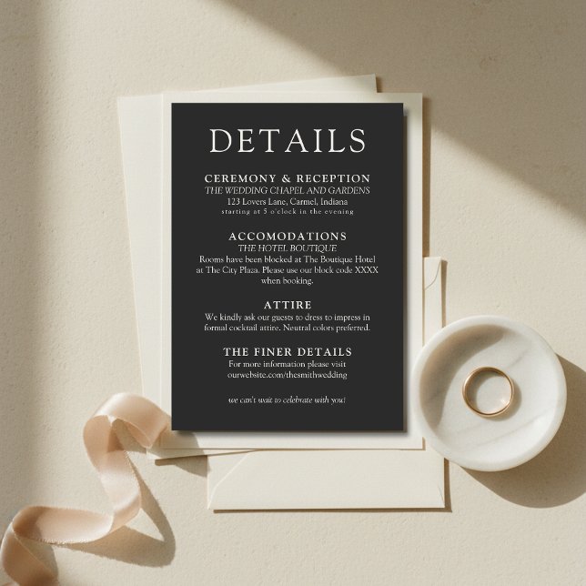 Einfache Kohle-Klassische Hochzeitsdetails Begleitkarte (Simple Charcoal Classic Wedding Details Enclosure Card
)