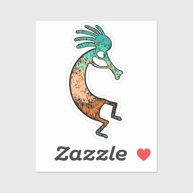 Einfache Kokopelli-Zeichnung in Orange und Blau Aufkleber (Blatt)