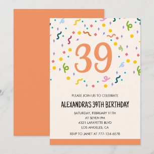 Einfache Konfetti-Einladungen zum 39. Geburtstag M Einladung