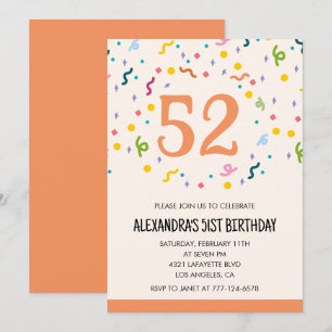 Einfache Konfetti-Einladungen zum 52. Geburtstag M Einladung