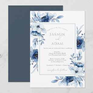 Einfache königliche blaue Opulenz Blumenhochzeit Einladung