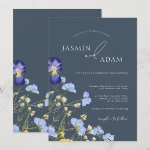 Einfache königliche blaue Opulenz-Wildblumen-Hochz Einladung