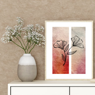 Einfache Kontur der Blume Vibranntfarbener Hinterg Poster