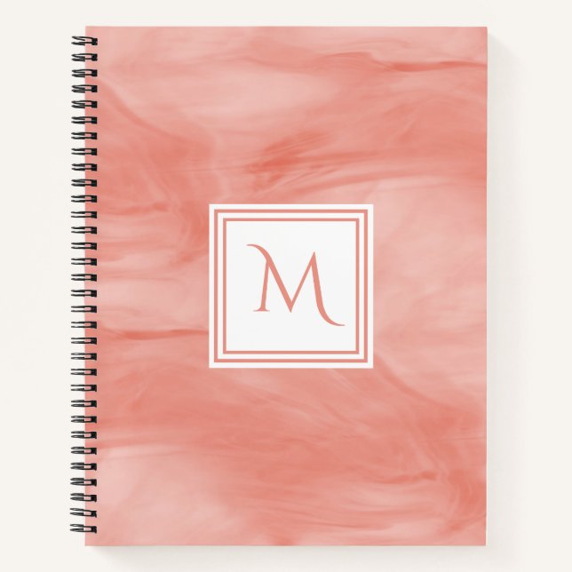 Einfache Korallenrosa Subtile Marmor Modernes Mono Notizbuch (Vorderseite)