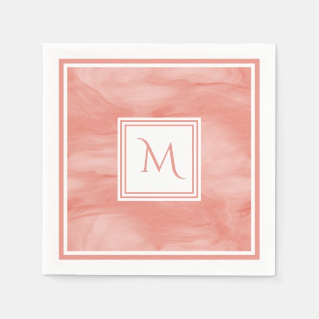 Einfache Korallenrosa Subtile Marmor Modernes Mono Serviette (Vorderseite)