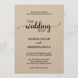 Einfache Kraft-Kalligrafie-Hochzeit Einladung