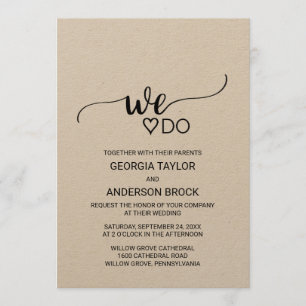 Einfache Kraft-Kalligrafie "We Do"-Hochzeit Einladung