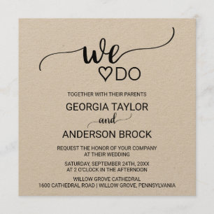 Einfache Kraft-Kalligrafie "We Do" Square Wedding Einladung
