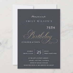 EINFACHE KRAFT-NAVY-GOLD-TYPOGRAFIE GEBURTSTAG FÜR EINLADUNG