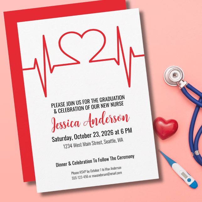 Einfache Krankenpflege an der medizinischen Schule Einladung (Red Heart Beat Nursing Medical Invitation)