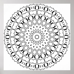 Einfache Kreismandala-Farbseite mit fetten Ringen Poster