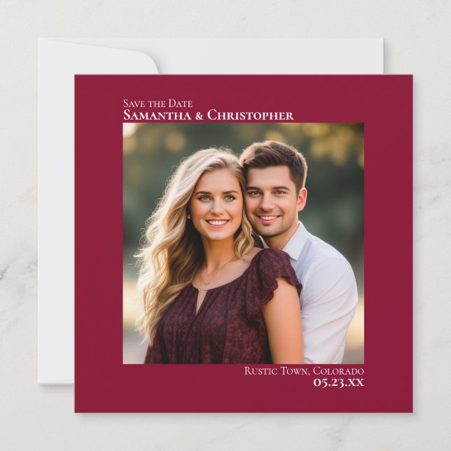 Einfache Künstlerische Minimal Foto Cranberry Red  Save The Date (Vorderseite)