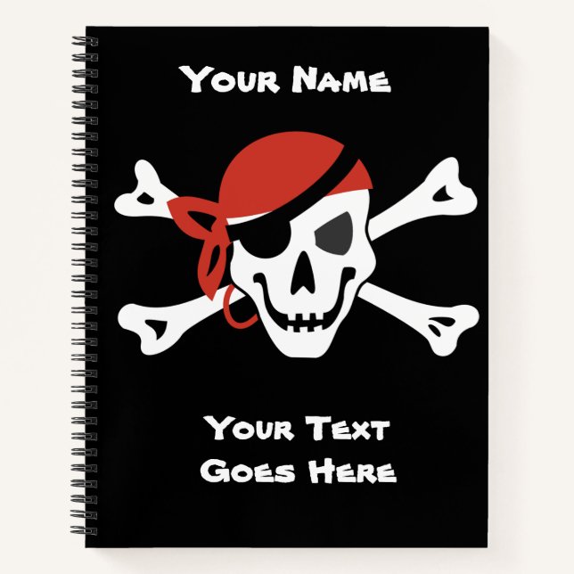 Einfache Lächelnde Pirate Skull mit Red Bandanna Notizbuch (Vorderseite)