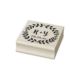 Einfache Laurel Wreath Rustic Wedding Monogram Dat Gummistempel