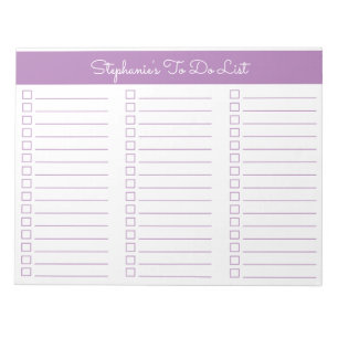 Einfache Lavendel 8,5x11 Drei-Spalten-Checkliste Notizblock