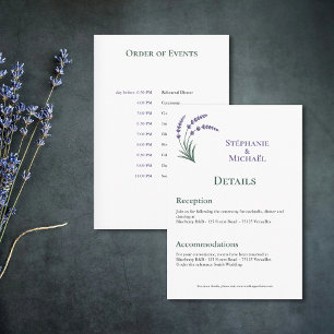 Einfache Lavendel-Hochzeitsdetails Beilagekarte Begleitkarte