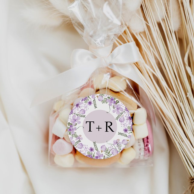 Einfache Lavendel-Monogramm-Hochzeit Runder Aufkleber (Von Creator hochgeladen)