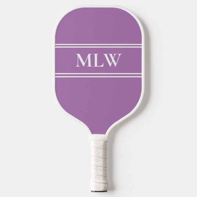 Einfache Lavendel und Weiß Mit Monogramm Pickleball Schläger (Vorderseite)