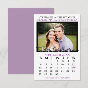Einfache Lavendel & White Kalender & Foto Hochzeit Save The Date