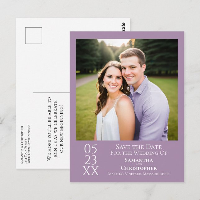 Einfache LavenderWedding Save the Date Foto Postkarte (Vorne/Hinten)