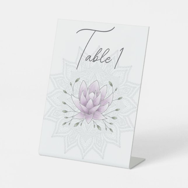 Einfache Leaf & Pink Lotus Mandala Hochzeitstisch Sockelschild (Vorderseite)