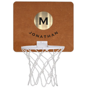 Einfache Ledergoldmonogramm Mini Basketball Netz