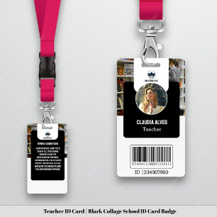 Einfache Lehrer-ID-Karte Schwarze Collage-Schul- Ausweis