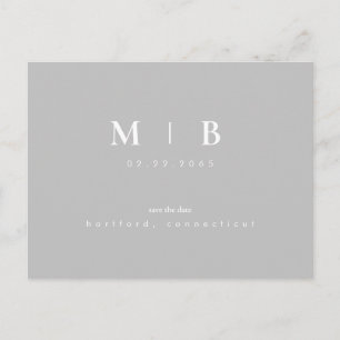Einfache & leichte Monogram graue Save the Date Ho Ankündigungspostkarte