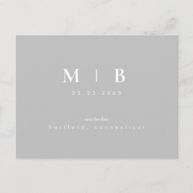 Einfache & leichte Monogram graue Save the Date Ho Ankündigungspostkarte (Vorderseite)