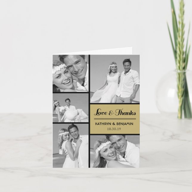 Einfache Liebe & Dank 5 Multi-Foto Moderne Hochzei Dankeskarte (Vorderseite)