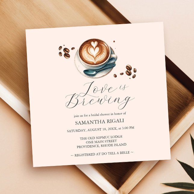 Einfache Liebe ist Brauen Bridal Dusche Einladunge Einladung (love is brewing bridal shower invitations simple modern coffee design with elegant script typography)
