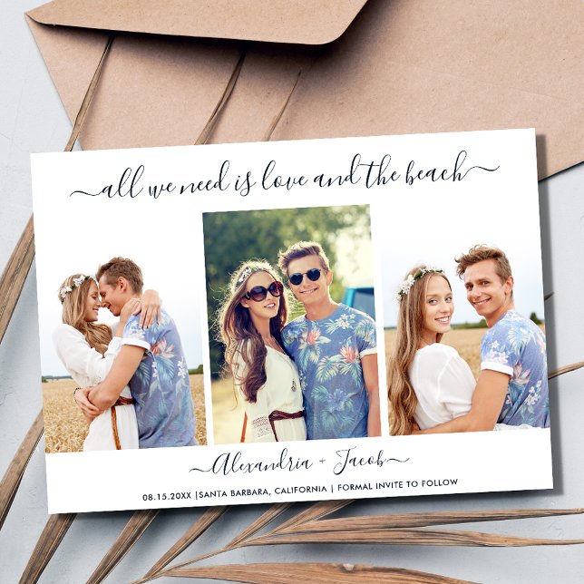 Einfache Liebe mit drei Fotos und die Hochzeit am  Save The Date (Simple Three Photo Love and the Beach Wedding Save The Date)