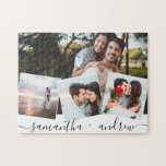 Einfache Liebe Namen 4 Foto Collage Ehering Sake Puzzle<br><div class="desc">Moderne Liebe benennt 4 Foto Collage Hochzeitssache,  fügen Sie Ihre Fotos mit einem eleganten Skript Typografie.</div>