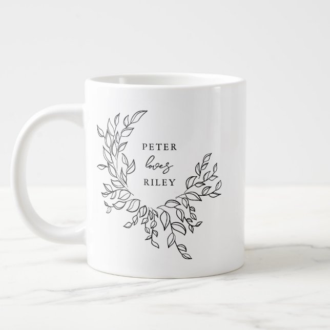 Einfache Liebe Script Botanische Krustenpaare Foto Jumbo-Tasse (Links)