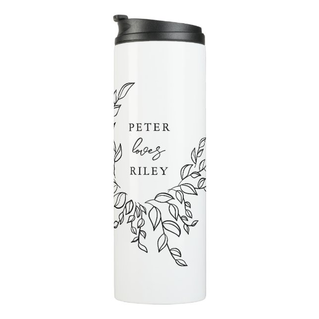 Einfache Liebe Script Botanische Krustenpaare Foto Thermosbecher (Nach rechts gedreht)