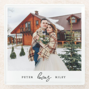 Einfache Liebe Script Personalisiert Couple Foto Glasuntersetzer