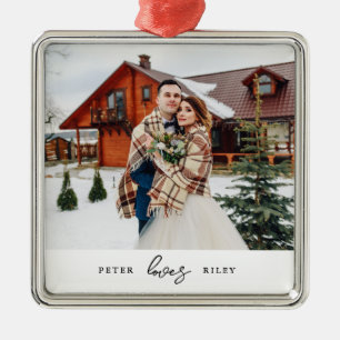 Einfache Liebe Script Personalisiert Couple Foto Ornament Aus Metall