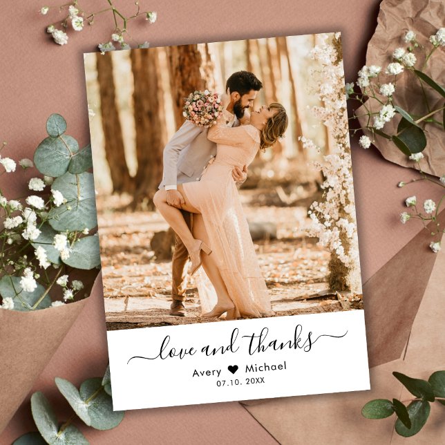Einfache Liebe und dank Script Heart Foto Wedding Dankeskarte (Von Creator hochgeladen)