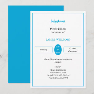 Einfache Light Blue Baby Dusche Personalisiert Einladung