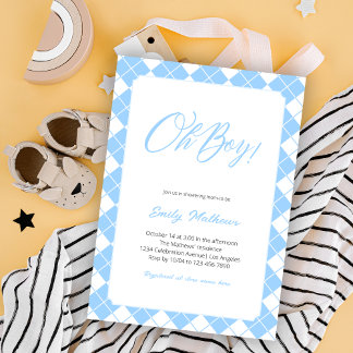Einfache Light Blue Gingham Kariert Boy Baby Dusch Einladung