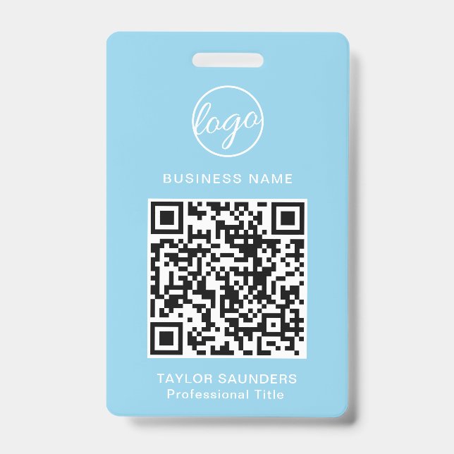 Einfache Light Blue QR Code Mitarbeiter-ID Ausweis (Vorderseite)